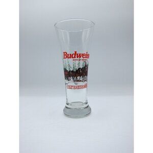 VINTAGE 1989 BUDWEISER TALL PILSNER BEER GLASS CLYDESDALES IN WINTER
